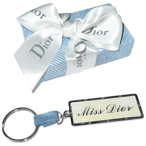 AUTH VTG Christian Dior Miss Dior Nameplate Logo Denim Keychain Key Holder Fob - Picture 1 of 14